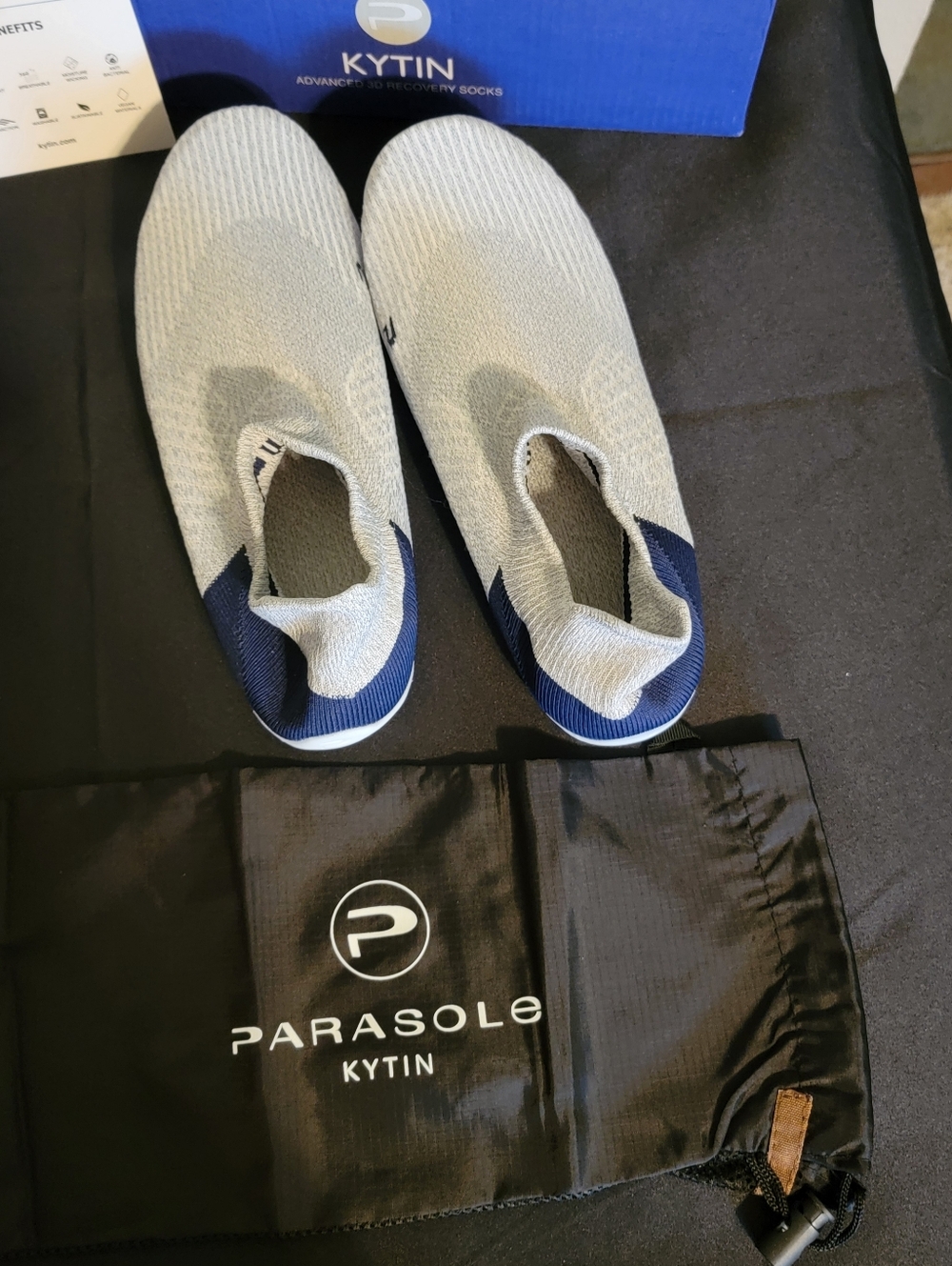 Women's Slip-On Knit Slippers in Light Gray and Navy